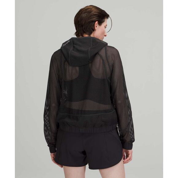 Lululemon Black Mesh Relaxed Fit Full Zip Hooded Jacket - Size 8 - Picture 6 of 9
